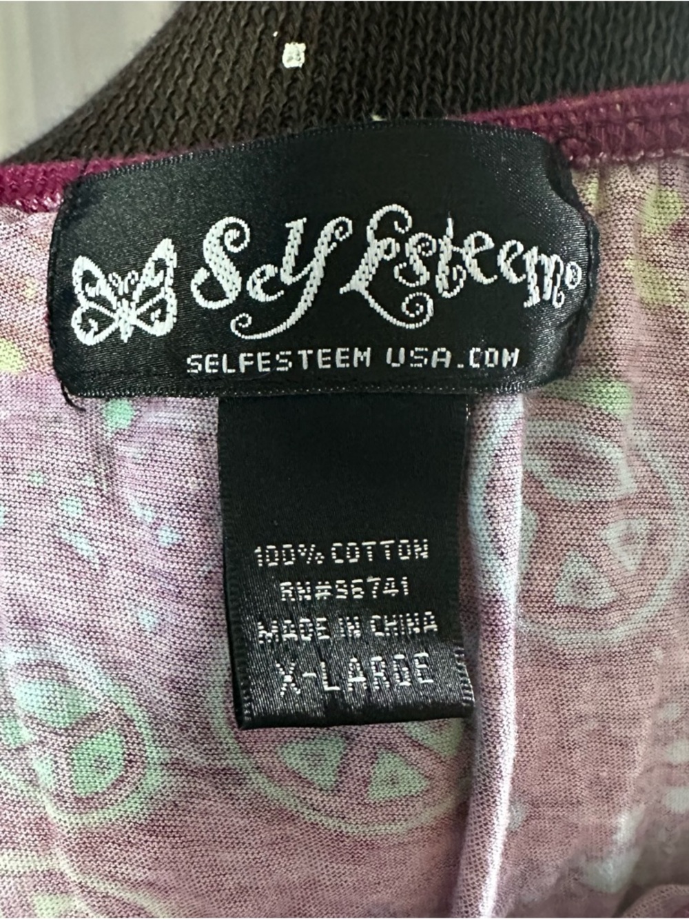 Self Esteem magenta peace sign off the shoulder babydoll top Size XL - Picture 4 of 4